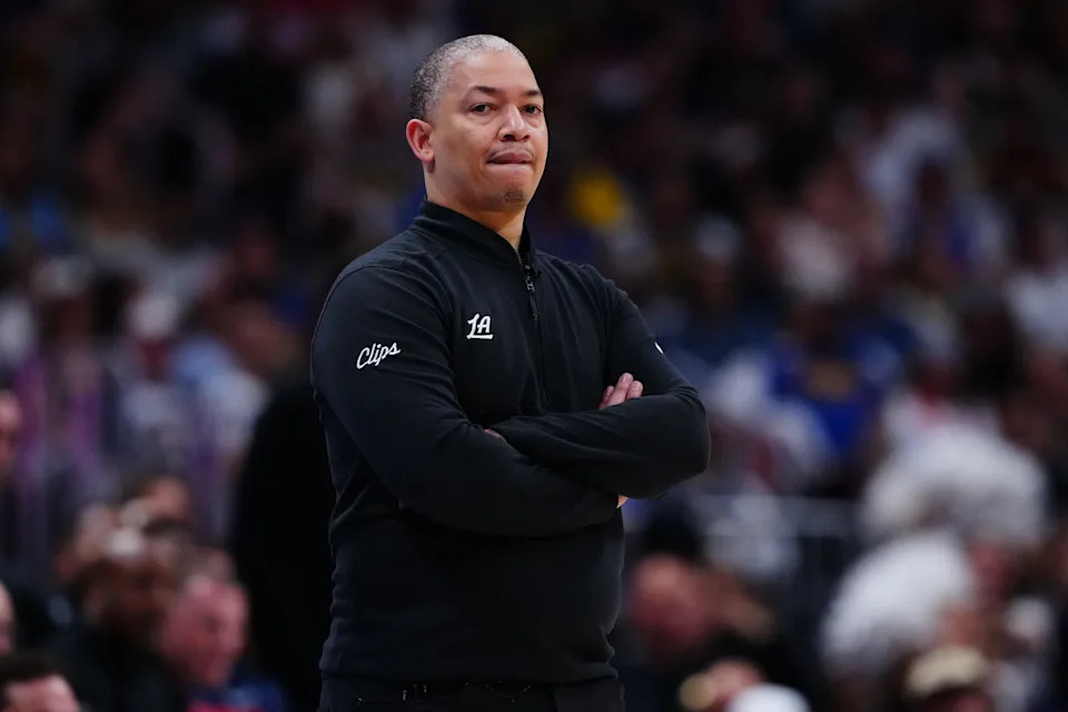 May 3, 2025; Denver, Colorado, USA; LA Clippers head coach Tyronn Lue during the third quarter against the Denver Nuggets during game seven of first round for the 2025 NBA Playoffs at Ball Arena. Mandatory Credit: Ron Chenoy-Imagn Images