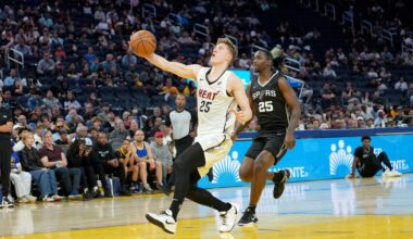 LOOK: Kasparas Jakucionis drives to the basket vs. Spurs and other pictures of the day in the NBA