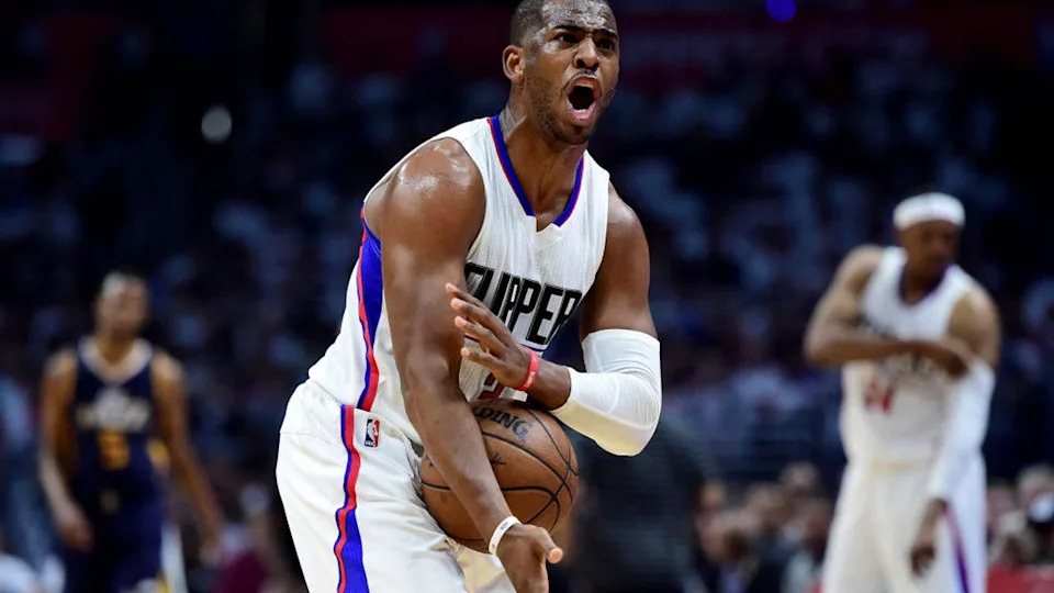 <div>Chris Paul #3 of the LA Clippers argues his foul call during the first half against the Utah Jazz in Game Two of the Western Conference Quarterfinals during the 2017 NBA Playoffs at Staples Center on April 18, 2017 in Los Angeles, California. (Photo by Harry How/Getty Images)</div><strong>(Getty Images)</strong>