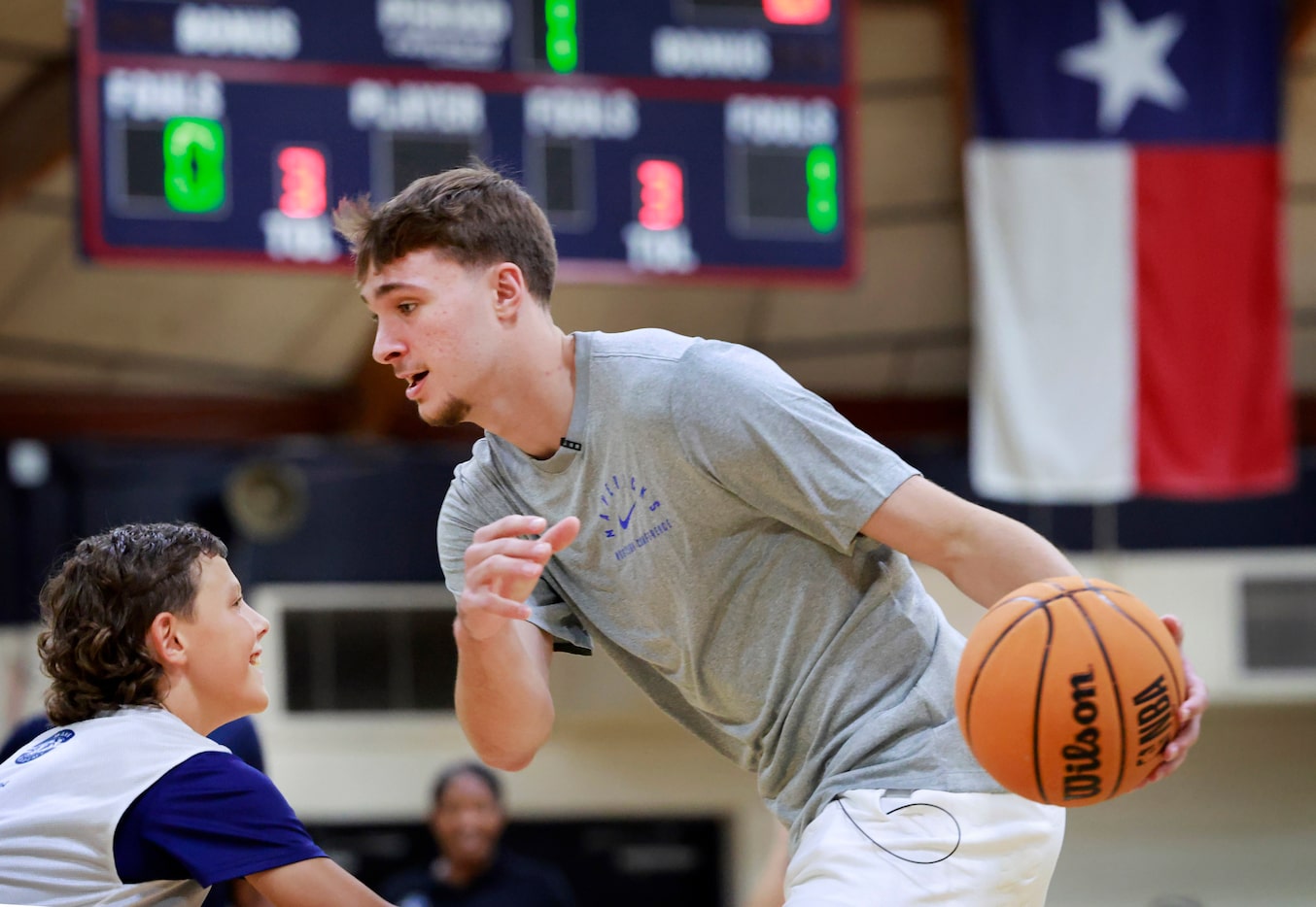 Kasen Robbins, 12, of Joshua, Texas Dallas Mavericks first round draft pick Cooper Flagg...