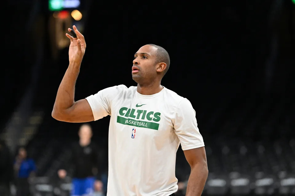Jan 17, 2025; Boston, Massachusetts, USA; Boston Celtics center Al Horford (42) warms up before a game against the Orlando Magic at TD Garden. Mandatory Credit: Eric Canha-Imagn Images
