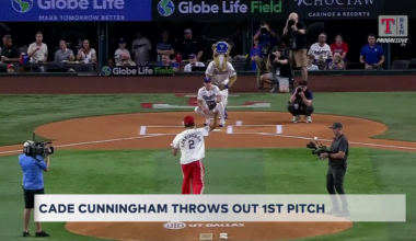 Former OSU basketball player throws out first pitch at Texas Rangers game