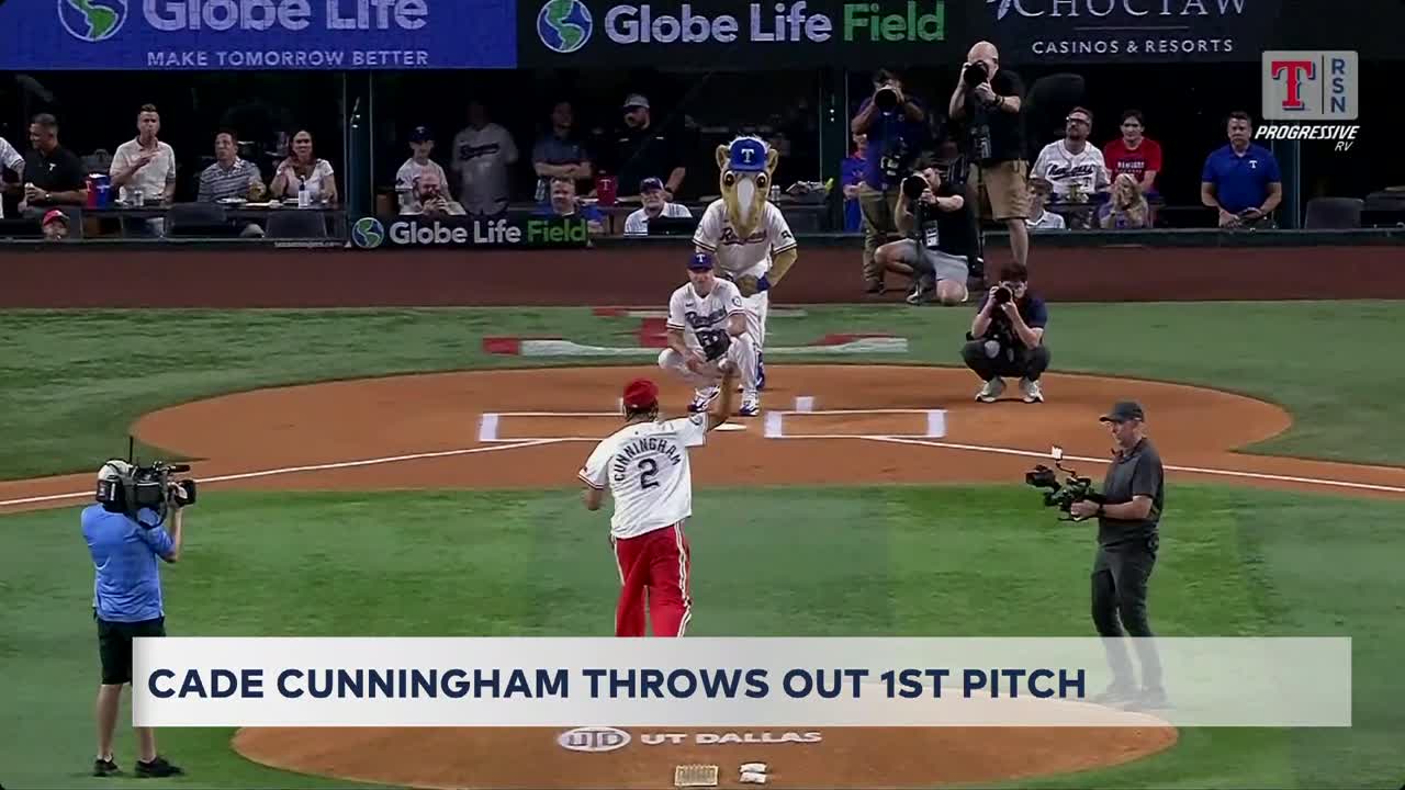 Former OSU basketball player throws out first pitch at Texas Rangers game