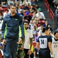 French center Victor Wembanyama of the San Antonio Spurs, at left attending an NBA Summer League game, has been cleared to return to the Spurs after being sidelined last season due to deep vein thrombosis in his right shoulder | News