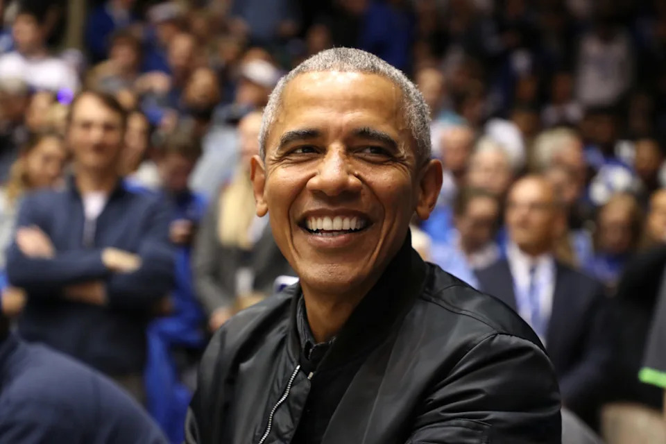 DURHAM, NORTH CAROLINA - FEBRUARY 20: Former President of the United States, Barack Obama, watches on during the game between the North Carolina Tar Heels and Duke Blue Devils at Cameron Indoor Stadium on February 20, 2019 in Durham, North Carolina. (Photo by Streeter Lecka/Getty Images)