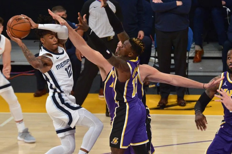 Ja Morant (L) and the Memphis Grizzlies will face the Orlando Magic on Jan. 15 at Uber Arena in Berlin. File Photo by Jim Ruymen/UPI