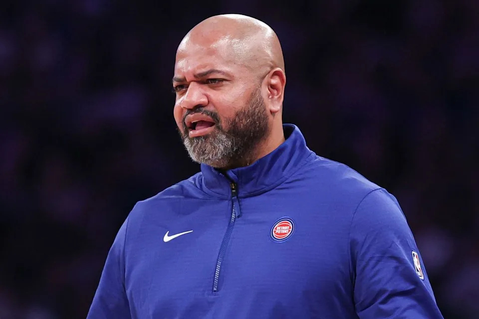Detroit Pistons head coach JB Bickerstaff reacts during the second half against the New York Knicks at Madison Square Garden.Vincent Carchietta-Imagn Images