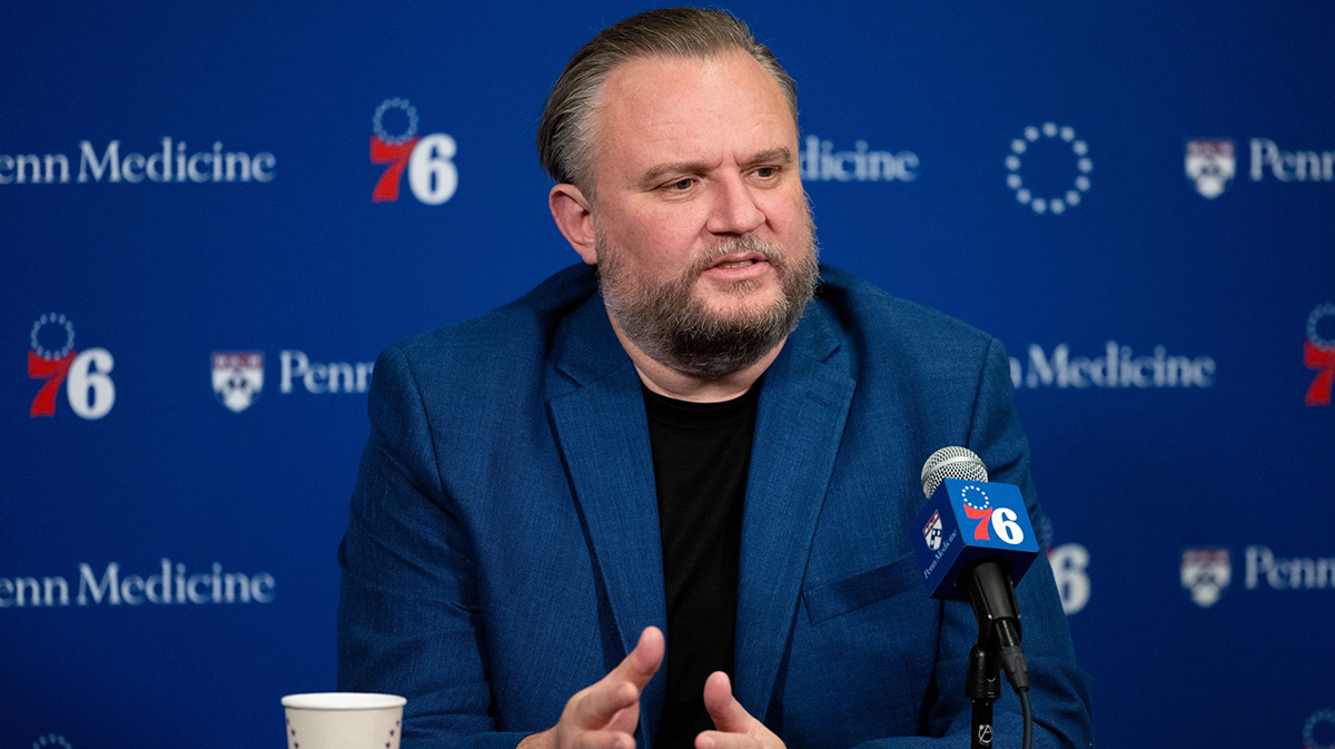 Philadelphia 76ers resident of Basketball Operations Daryl Morey speaks with the media before a game against the Detroit Pistons at Wells Fargo Center.