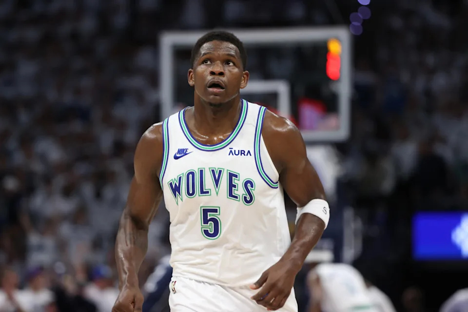 Minnesota Timberwolves guard Anthony Edwards (5) during the Western Conference Finals. © Jesse Johnson-USA TODAY Sports