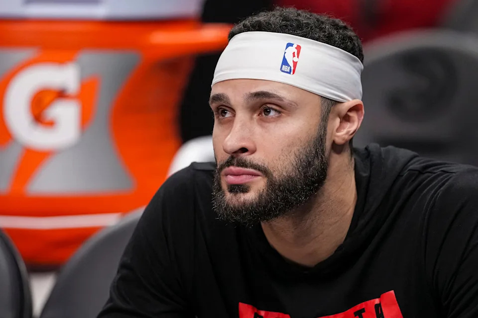 Hawks forward Larry Nance Jr. shown on the court before the game against the Chicago Bulls, Nov. 9, 2024, in Atlanta.