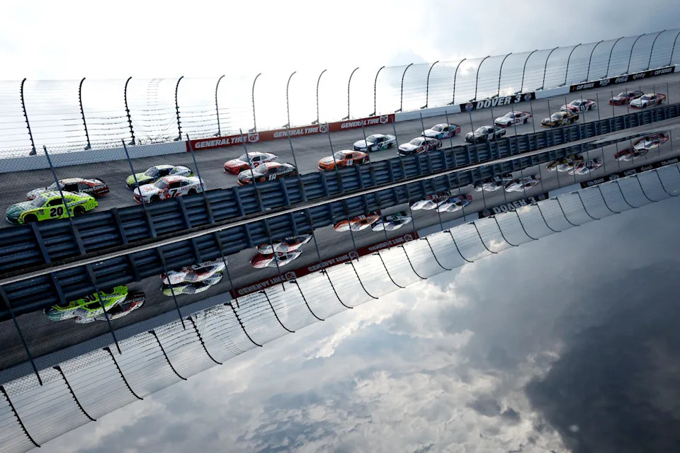 Cars on the track during Saturday's NASCAR Xfinity Series race at Dover Motor Speedway. (Sean Gardner/Getty Images)