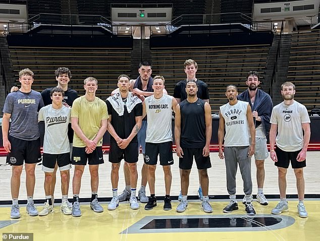 Purdue's basketball team posted a photo of Edey on May 6 alongside other players and alumni