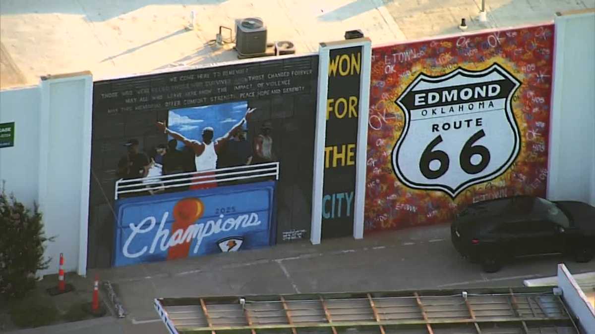 Sky 5 shows new Edmond mural celebrating Thunder's NBA title