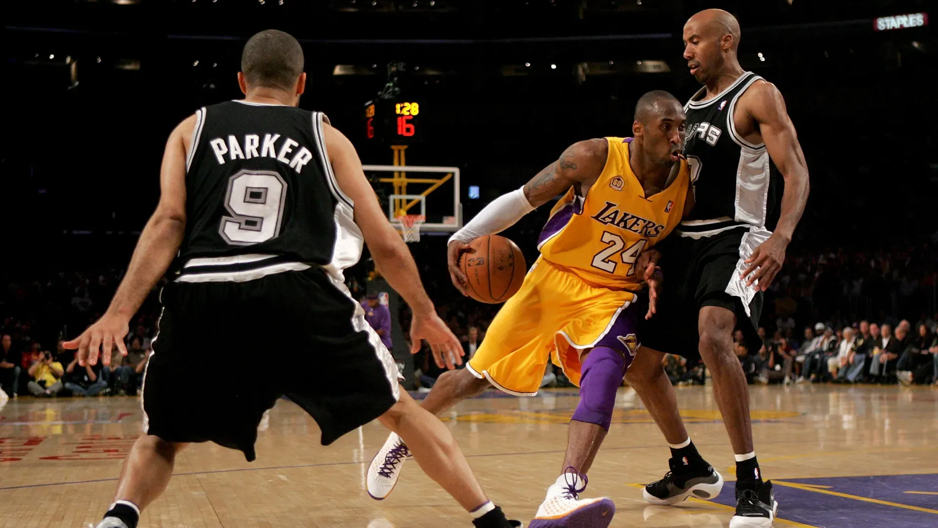 Tony Parker defending Kobe Bryant