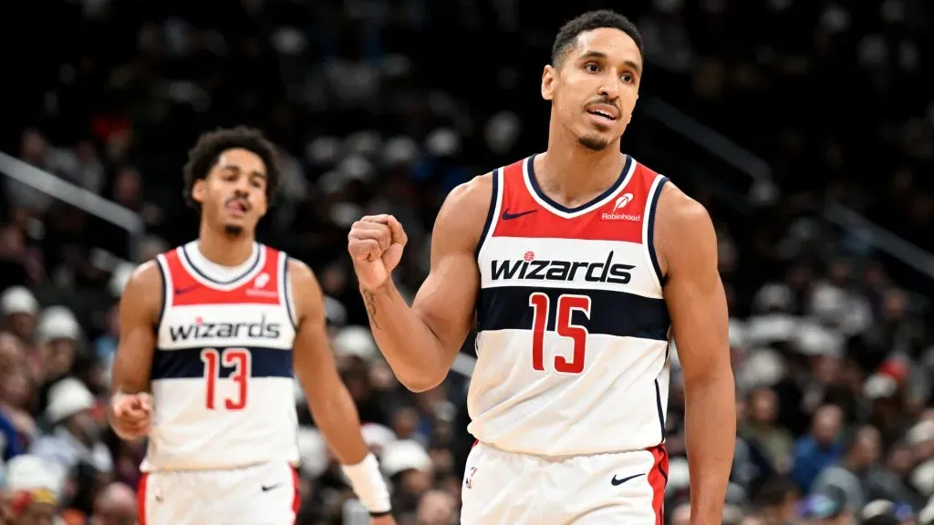 Malcolm Brogdon #15 of the Washington Wizards celebrates in the second quarter against the Charlotte Hornets. (Greg Fiume/Getty Images)