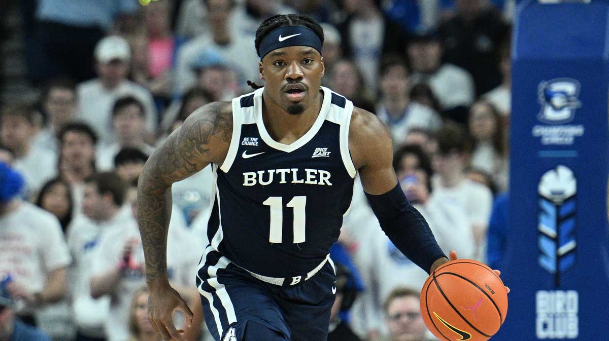 Butler Bulldogs forward Jahmyl Telfort (11) dribbles against the Creighton Bluejays during the first half at CHI Health Center Omaha.