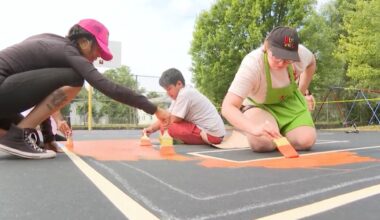 The Cleveland Cavaliers, Councilwoman Jasmin Santana’s office and community members painted the finishing touches on a refurbished courts at Trent Park Friday.