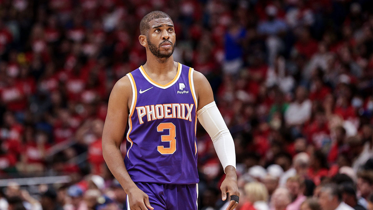 Phoenix Suns guard Chris Paul (3) looks on against the New Orleans Pelicans during the second half of game four of the first round of the 2022 NBA playoffs at Smoothie King Center.