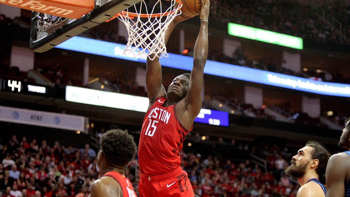 Houston Rockets center Clint Capela (15) against the Oklahoma City Thunder during the first quarter at Toyota Center.