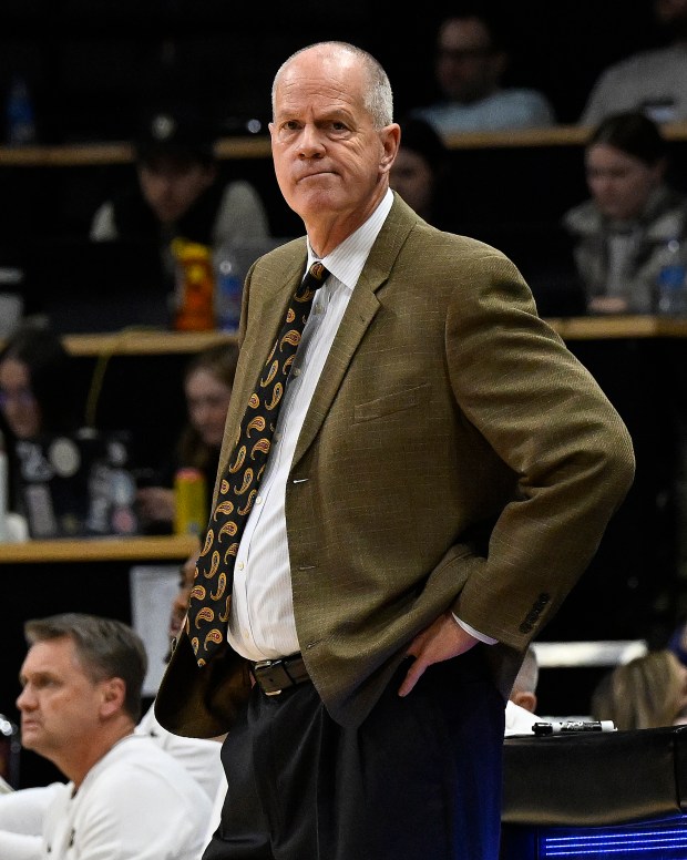 Colorado head coach, Tad Boyle, during the BYU game in Boulder on Jan. 21, 2025.(Cliff Grassmick/Staff Photographer)