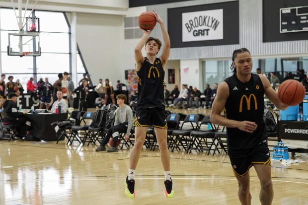 UConn commit Braylon Mullins goes up to shoot during McDonald's All-American Game practice in Brooklyn Monday. (Photo courtesy: McDonald's All-American Game)