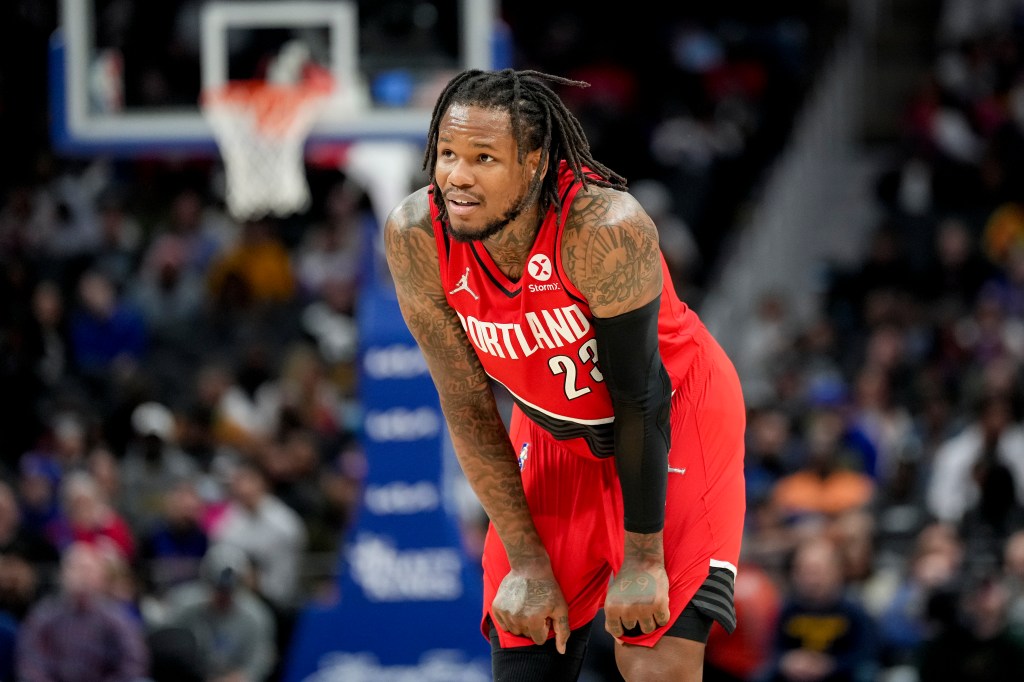 Ben McLemore #23 of the Portland Trail Blazers looks on against the Detroit Pistons during the fourth quarter at Little Caesars Arena on March 21, 2022 in Detroit, Michigan. 
