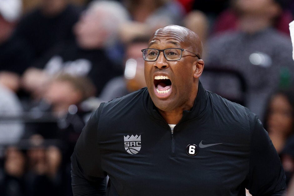 Former Sacramento Kings head coach Mike Brown shouts to his team during their game against the Portland Trail Blazers.