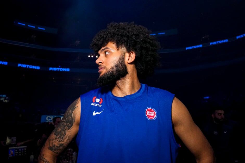 New star on the Phoenix Suns: Isaiah Livers #12 of the Detroit Pistons looks on before the game against the Sacramento Kings at Little Caesars Arena on January 09, 2024