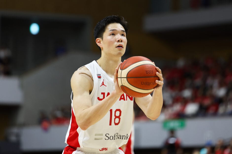 Yudai Baba #18 of Japan shoots a free throw during the Men's International game between Japan and Australia.