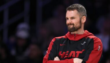 Kevin Love #42 of the Miami Heat...