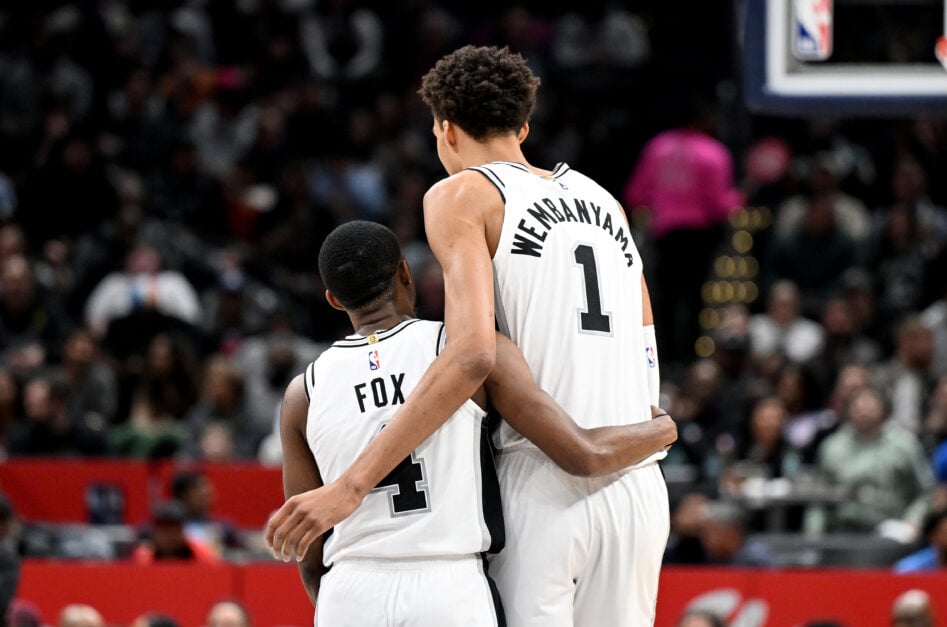De'Aaron Fox and Victor Wembanyama playing for the Spurs against the Wizards.