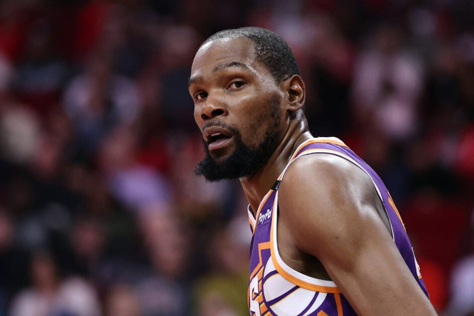 Kevin Durant of the Phoenix Suns looks to his side during a game against the Houston Rockets.