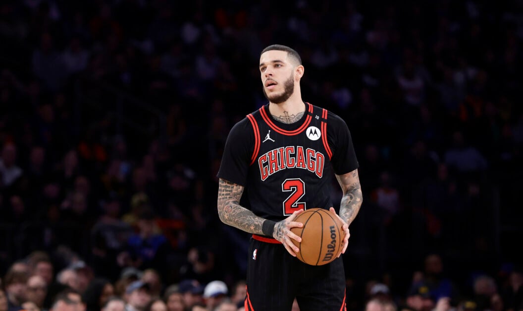 Lonzo Ball #2 of the Chicago Bulls in action against the New York Knicks at Madison Square Garden.