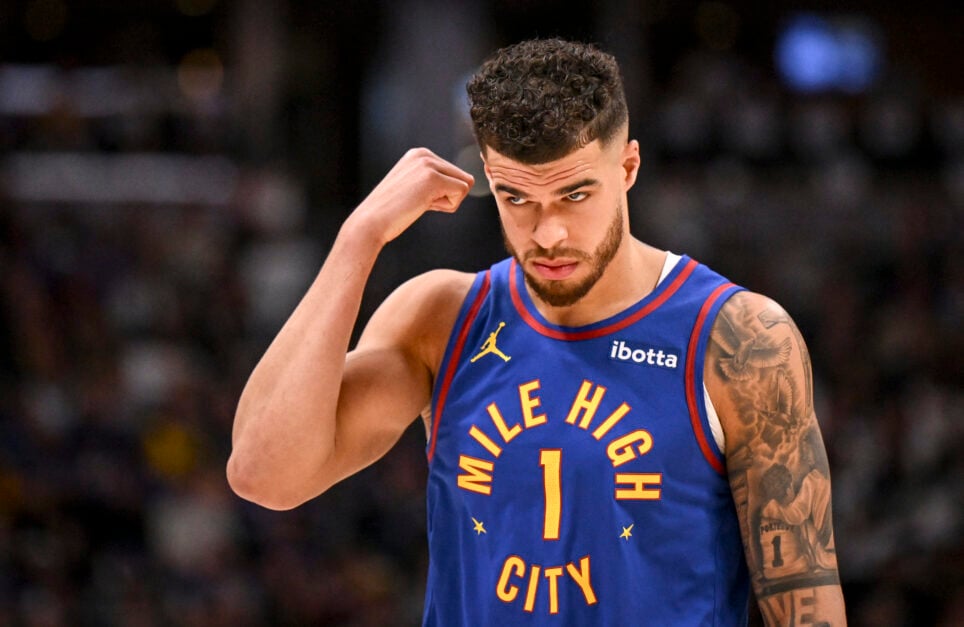 Michael Porter Jr. (1) of the Denver Nuggets walks to the bench during the first quarter against the LA Clippers