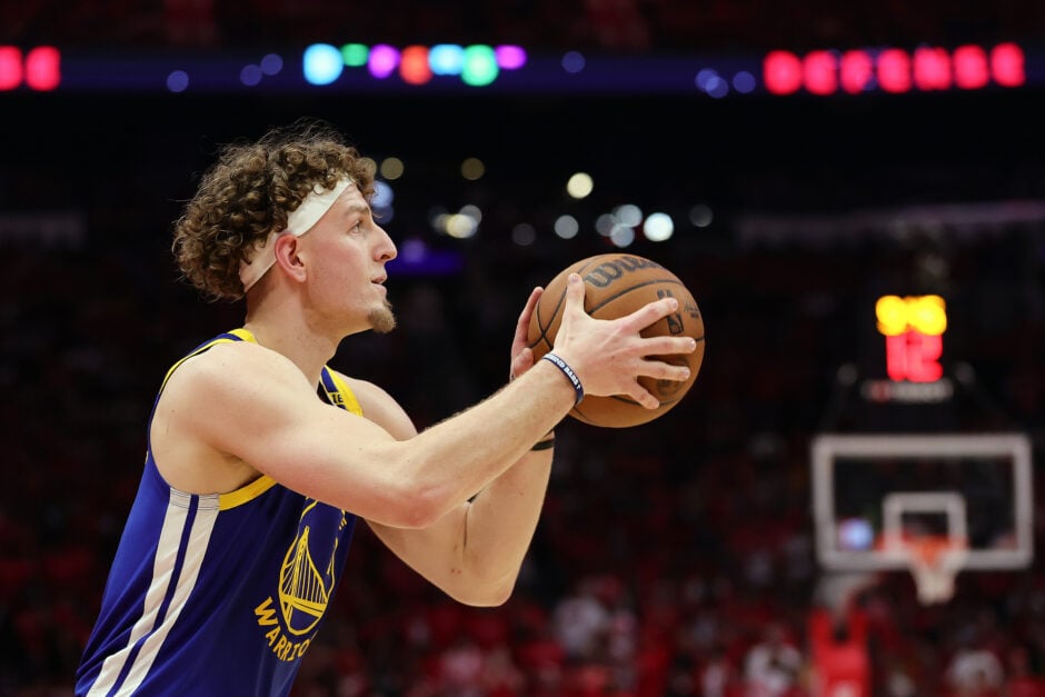 Brandin Podziemski #2 of the Golden State Warriors attempts a shot