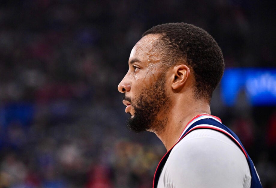 Norman Powell #24 of the LA Clippers against the Denver Nuggets in the first half of game 6 of a NBA first round playoff basketball game at Intuit Dome.