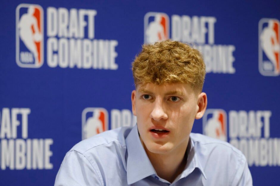 Miami Heat draft pick Kasparas Jakucionis at the 2025 NBA Draft Combine