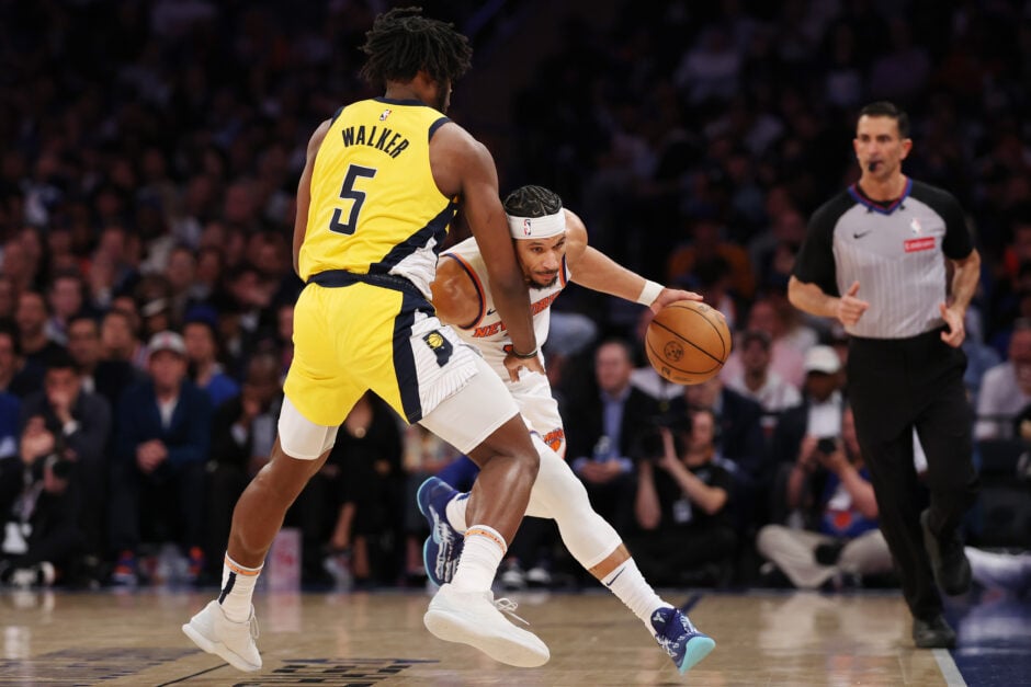 Indiana Pacers forward Jarace Walker defends Josh Hart