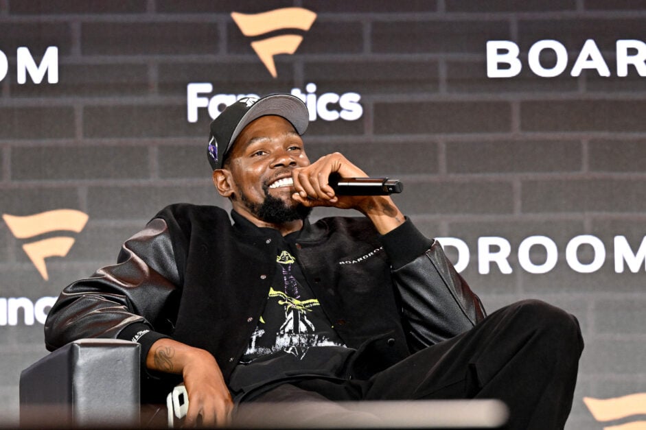 Kevin Durant speaks onstage during Fanatics Fest NYC 2025 at Javits Center.