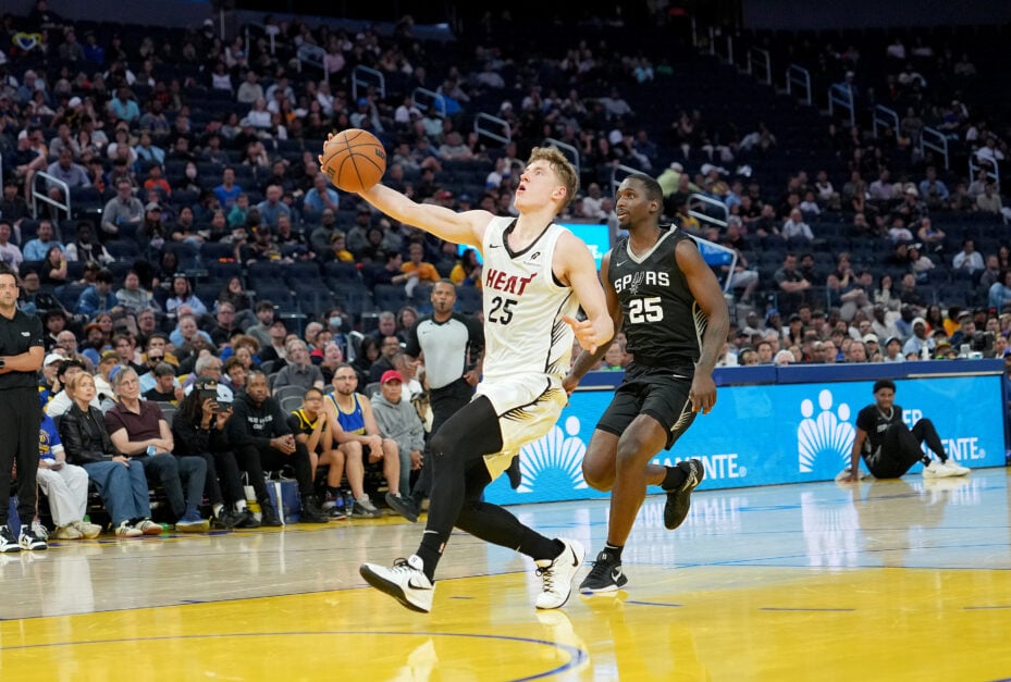 Kasparas Jakucionis attempts to score during NBA Summer League