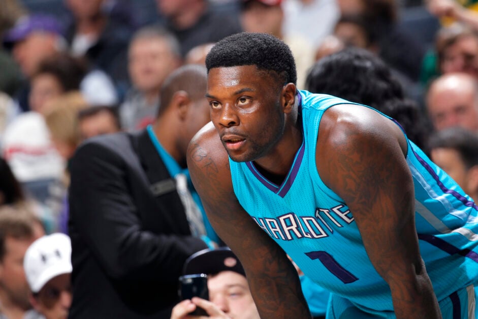 Lance Stephenson #1 of the Charlotte Hornets looks on during the game against the Chicago Bulls.