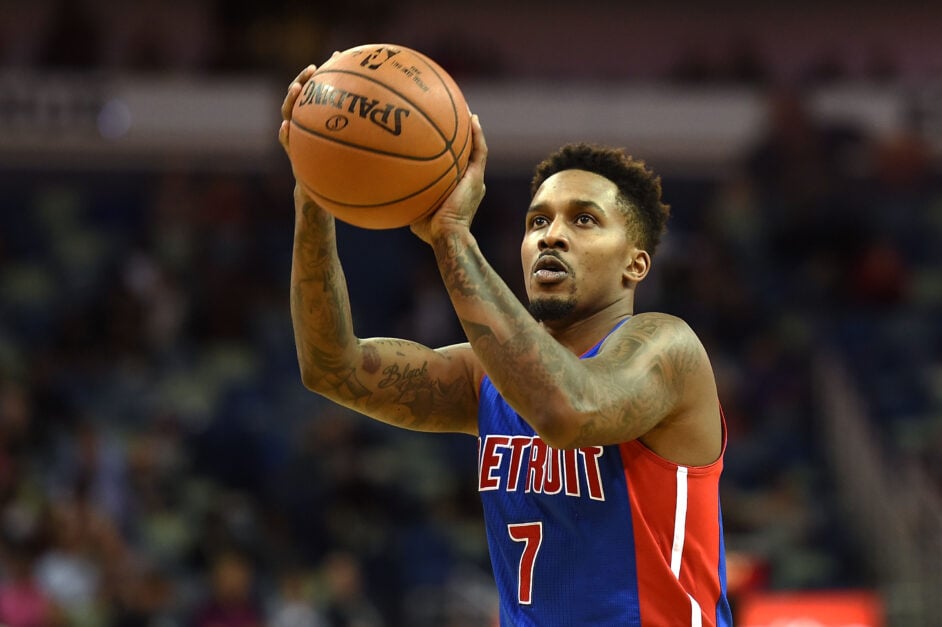 Detroit Pistons guard Brandon Jennings shoots free-throws
