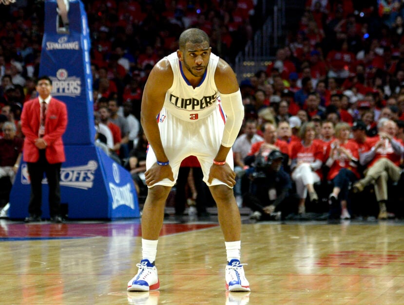 Chris Paul #3 of the Los Angeles Clippers pauses on the court during Game One of the Western Conference Quarterfinals against the Portland Trail Blazers during the 2016 NBA Playoffs at Staples Center April 17, 2016, in Los Angeles, California.
