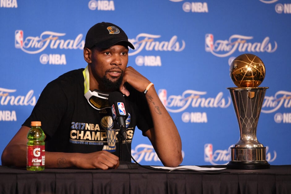 Kevin Durant after winning the 2017 NBA championship and Finals MVP