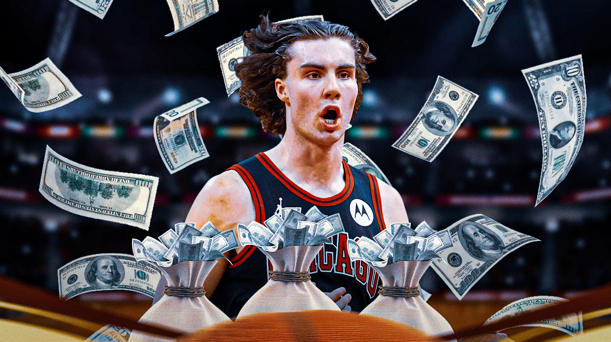 Bulls' Josh Giddey with money falling around him