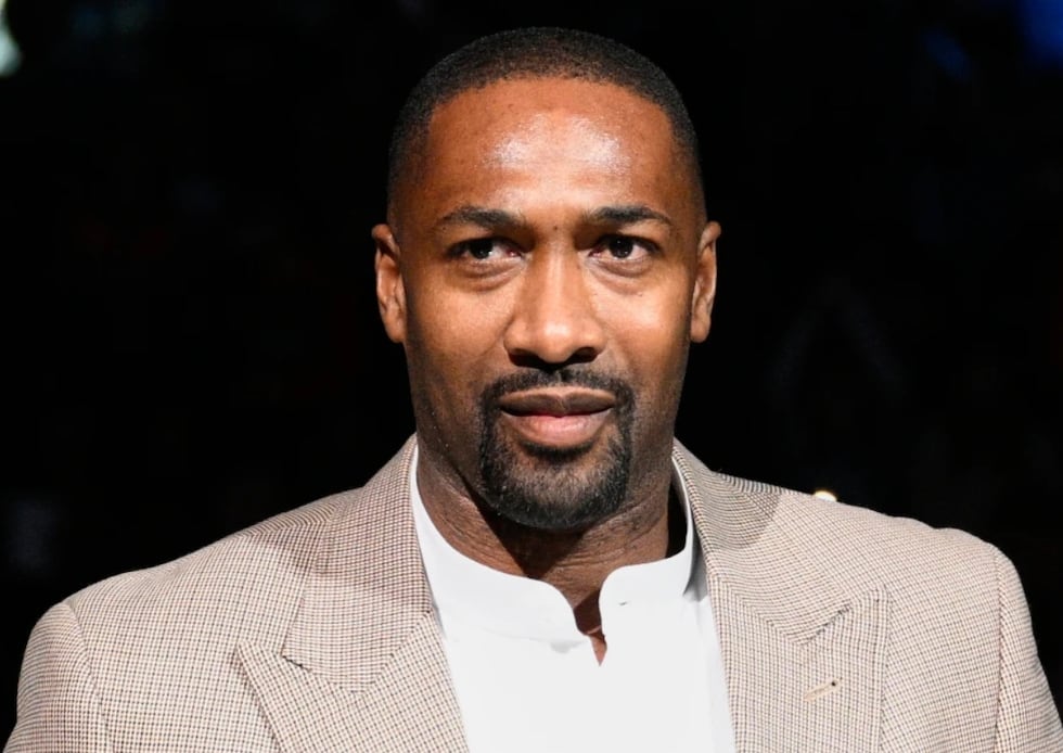 FILE - Former NBA player Gilbert Arenas takes part in a ceremony during an NBA basketball game...