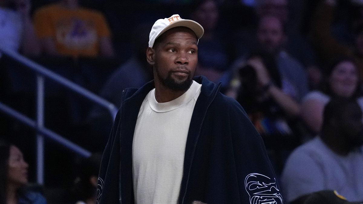 Kevin Durant attends a WNBA game between the Atlanta Dream and LA Sparks at Crypto.com Arena. 