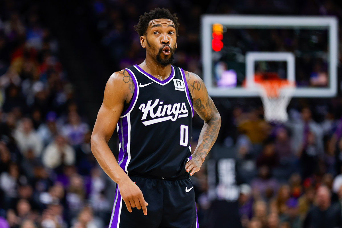 Sacramento Kings guard Malik Monk (0) reacts after a play during the fourth quarter against the Houston Rockets at Golden 1 Center.