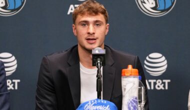 Dallas Mavericks' Cooper Flagg, the No. 1 overall pick in the NBA draft, speaks during an NBA basketball press conference at the team's practice facility, Friday, June 27, 2025, in Dallas. (AP Photo/Tony Gutierrez)