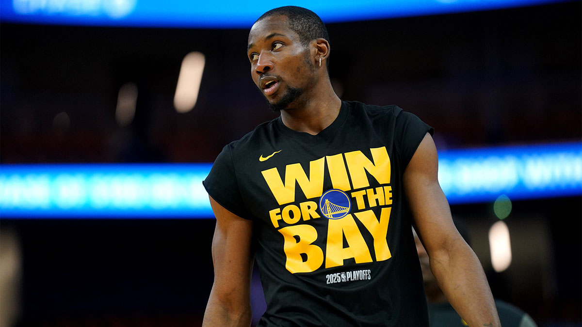 Golden State Warriors forward Jonathan Kuminga (00) stands on the court during warmups against the Minnesota Timberwolves during game four of the second round for the 2025 NBA Playoffs at Chase Center. Mandatory Credit: Cary Edmondson-Imagn Images